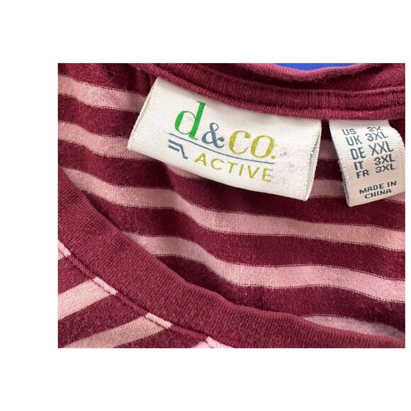 D & Co. Active Womens 2X 3/4 Sleeve Pink Stripe Top Cotton Spandex - Picture 3 of 9
